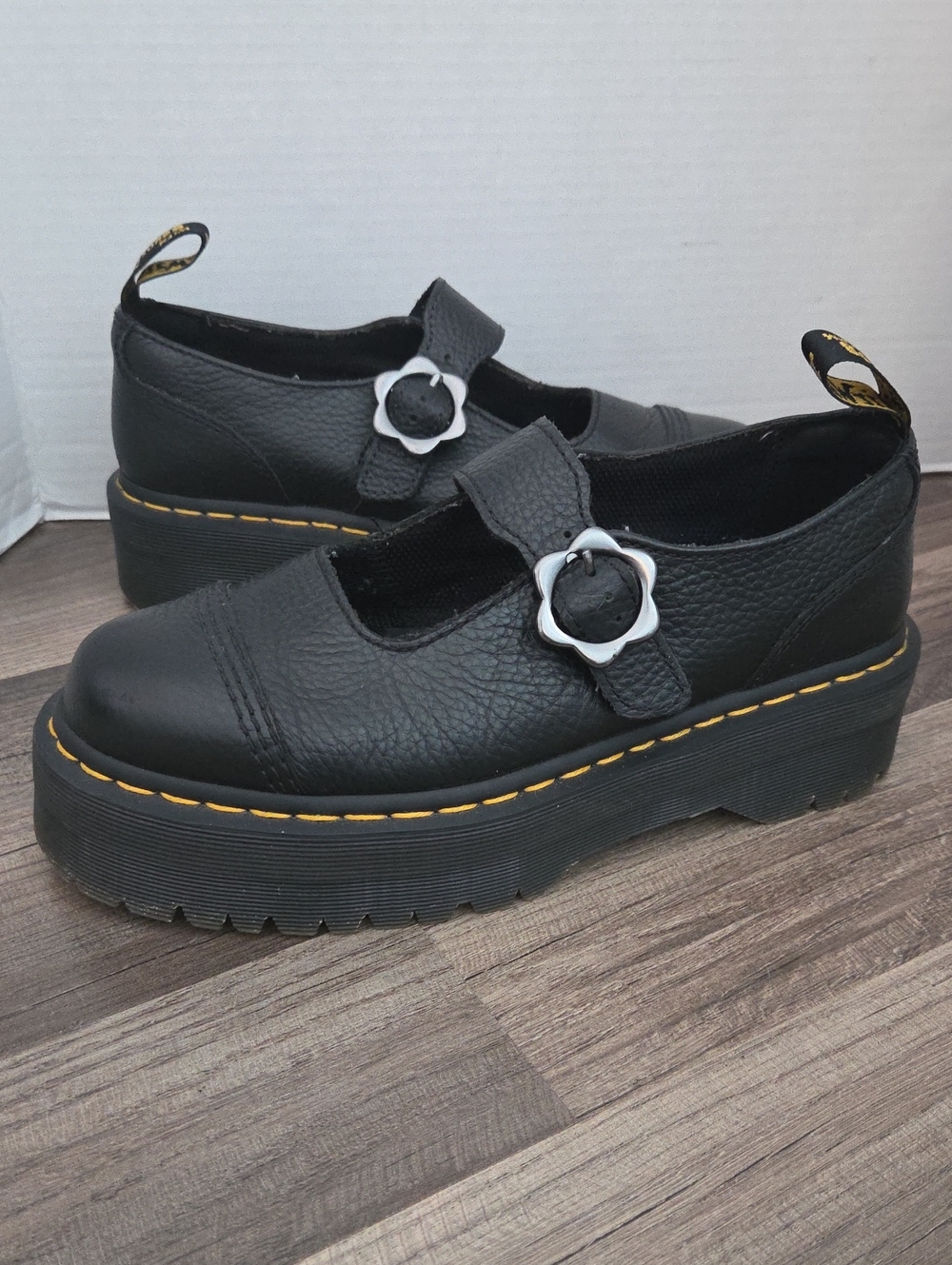 Dr. Martens Addina Flower Buckle Black Platform Mary Jane Shoes